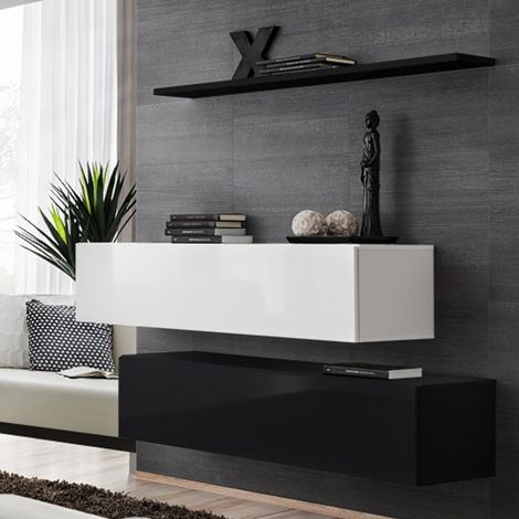 Lot de 2 Bancs Muraux & Étagère "Switch SBII" 130cm Blanc & Noir (1/4)