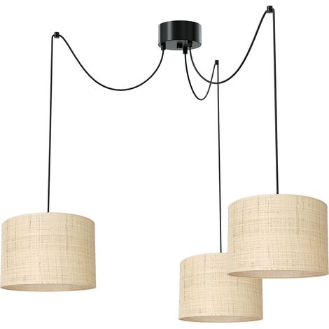 Suspension Spindel Rattan crème, 3 abat-jours, 3xE27 Luminex