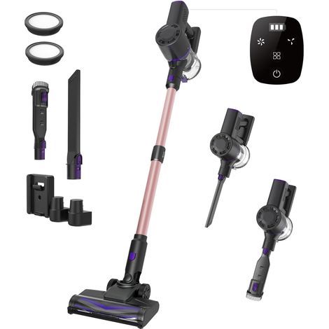 Aspirateur Balai sans Fil V8PRO, Aspirateur sans Fil Puissant 35Kpa, 40 Min d'Autonomie, Écran LED, Filtration Cyclonique 4 Étapes, Aspirateur Balai pour Sols Durs/Tapis -Rose