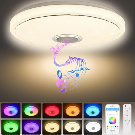 Plafonnier LED 38W avec Haut-parleur Bluetooth, Télécommande et Contrôle APP, Plafonnier LED avec Changement de Couleur RGB, Musique pour Chambre à Coucher, Chambre d'enfant, Salon