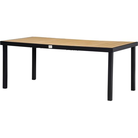 Gartentisch für 8 Personen, Esstisch aus Aluminium, Gartenmöbel-Lounge-Set, pflegeleicht, Natur-Kunststoff + Schwarz, 190 x 90 x 74 cm