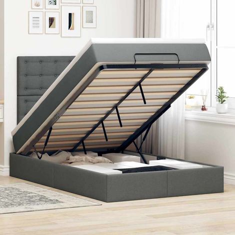 Cadre de lit ottoman avec matelas à ressorts ensachés 120x200cm, rangement hydraulique, gris foncé, tissu polyester, surmatelas inclus (1/4)
