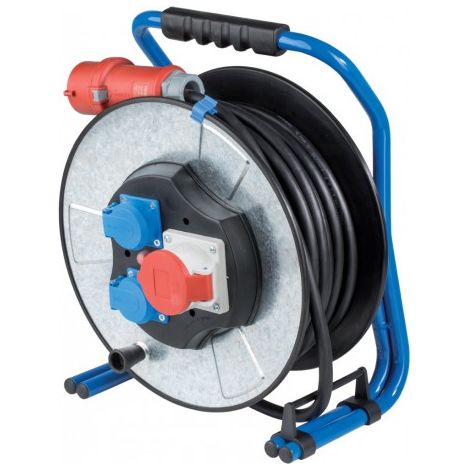 as - Schwabe 20999 Enrouleur métallique de chantier avec câble électrique H07RN-F 5G2.5 et prise CEE Protection IP44 Noir Ø 320 mm 25 m