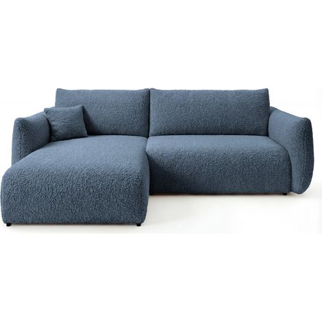 ELIO - Canapé d'angle convertible tissu bouclette 4 places Bleu (1/5)