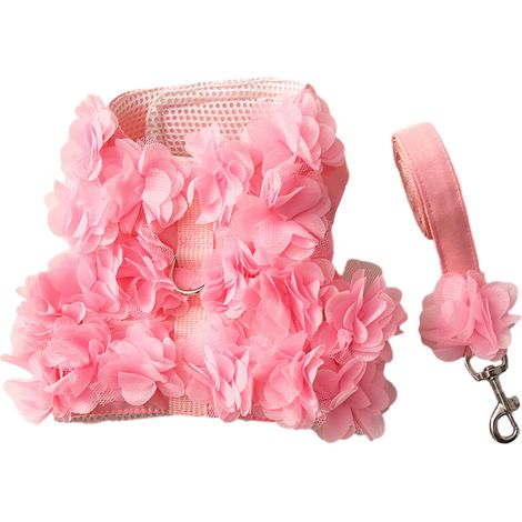 1 harnais pour chien et chat, gilet à bretelles en maille anti-fugue, avec laisse intégrée, taille L, rose/violet (1/5)