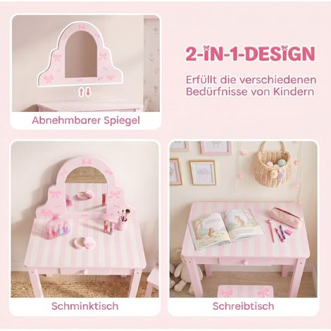 Coiffeuse enfant 55x34x82 cm en bois d'ingénierie rose 2 en 1 pour chambre d'enfant – MEUBLIV (1/5)