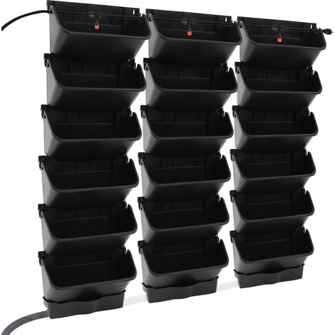 Lot de 18 pots de fleurs muraux verticaux à arrosage automatique pour intérieur/extérieur/balcon, salon, pot de plantation mural vert pour jardins verticaux, Noir, 100 x 100 x 14 cm (1/5)