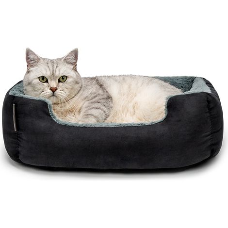 lionto Katzenbett, weiches Kuschelbett mit herausnehmbarem Wendekissen & Anti-Rutsch-Boden, pflegeleicht & modern, 50x37 cm, schwarz/grau (1/5)
