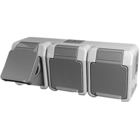 Prise de courant triple IP 44 Merten AQUASTAR gris clair
