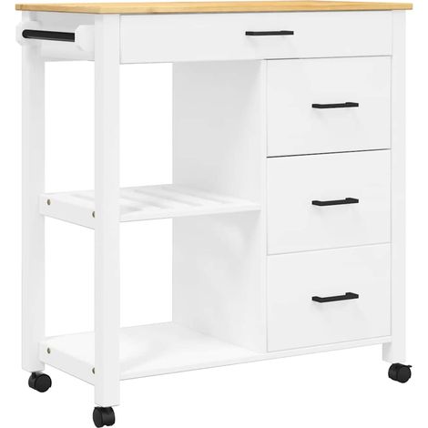 Chariot de cuisine,Chariot de Service,Desserte Cuisine MONZA 84x40x90 cm bois massif de pin CFW25575 (1/5)
