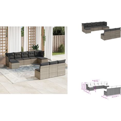 10-tlg. Garten-Sofagarnitur mit Kissen Grau Poly Rattan - Gartengeset - Gartenmöbelset - Rattan Möbel - Lounge Set - Esszimmergarnitur (1/3)