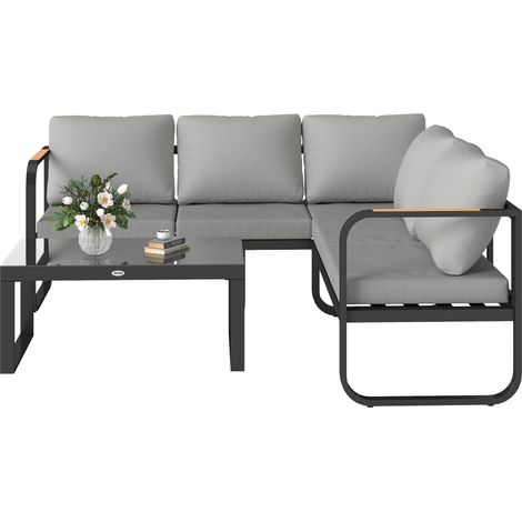 Ensemble extérieur 3 pièces avec canapé 3 places convertible, canapé 2 places et table basse extérieure, gris et noir
