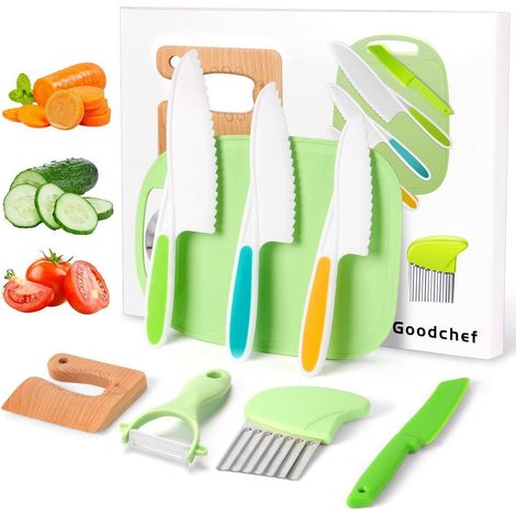 Set de 8 couteaux Montessori pour enfants, bois crocodile, dès 2 ans, sans BPA (1/5)
