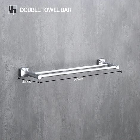 Barre porte-serviettes murale en acier inoxydable (double barre chromée) - Étagère de rangement pour salle de bain - Idéale pour la maison, l'hôtel, la cuisine et la salle de bain. (1/5)