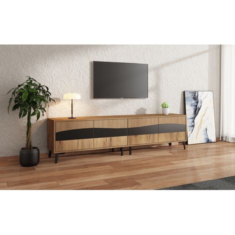 Armoire de télévision de 1804050 cm. Couleur en bois + support pour la télévision noir. Armoire de télévision avec 4 compartiments. Armoire pour le salon, avec 8 pieds de soutien. Poids maximal suppor (1/5)