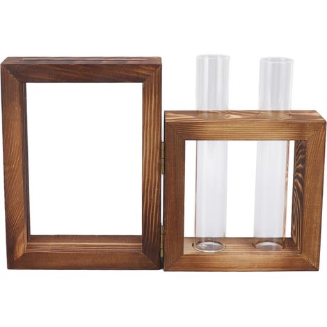 Support en bois pour la multiplication des plantes, avec 2 tubes à essai en verre, cadre en bois, vase pour tubes à essai hydroponiques en verre, pot de fleurs, décoration de table pour la plantation 