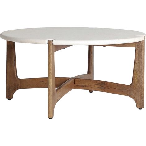 Table d'appoint contemporaine bois de manguier et finition blanche - Bois marron et blanc imprimé (1/5)