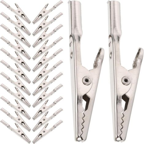 Pinces crocodiles en métal nickelé, 100 pièces, argent (1/5)