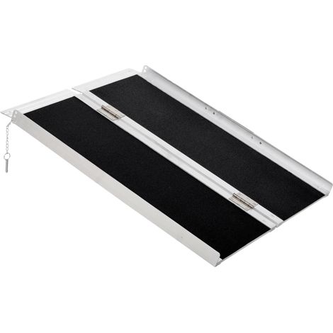 Rampe d'accès pour fauteuil roulant, rampe de chargement antidérapante, pliable avec bords de sécurité, charge maximale 270 kg, dimensions : 91 x 72 x 5 cm (L x l x H), aluminium, noir (1/5)
