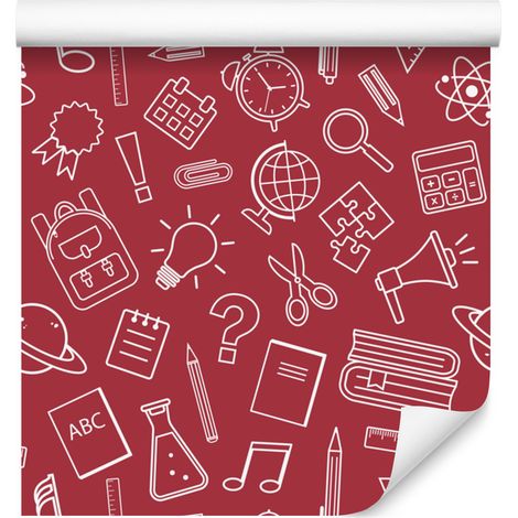 Papel pintado Material escolar Rojo y Coral, Fondo rojo 50x1000 cm (1/5)