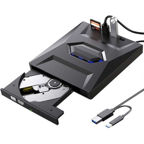 Graveur CD/DVD Multifonction USB 3.0 & Type-C, Lecteur DVD Externe 5 en 1, Transfert Haut Débit, Compatibilité Windows 11/10 Mac MacBook Linux, Noir (1/5)