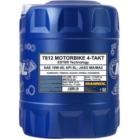 Huile moteur MANNOL 4T pour moto 10W40 20L Ester + MA2 Synthétique (7812) (API SN) (48) (1/3)