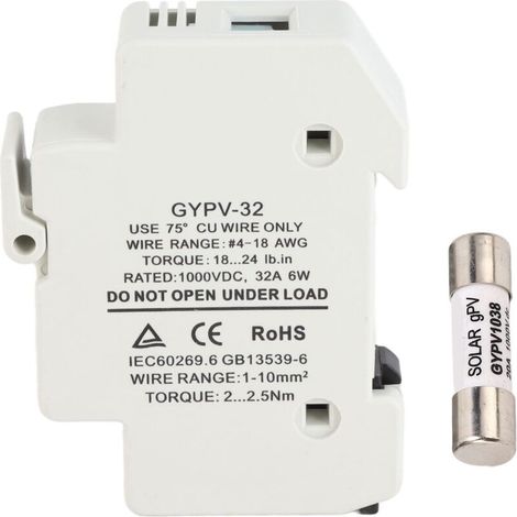 Vtizikl Porte-Fusible Solaire PV, Base porte-fusible cylindrique 32A DC 1000V (1/4)