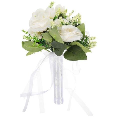 Künstlicher Brautstrauß, wunderschöner Brautstrauß mit einer Blume – 17 x 17 x 27 cm – Weiß (1/4)