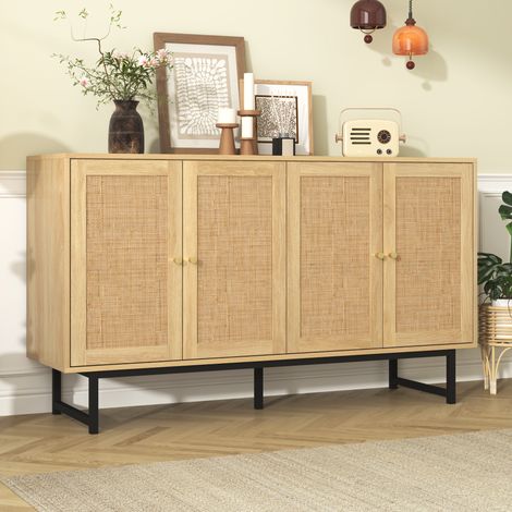 Aparador salón de madera con ratán y 4 puertas amplio OKMYHOME (1/5)