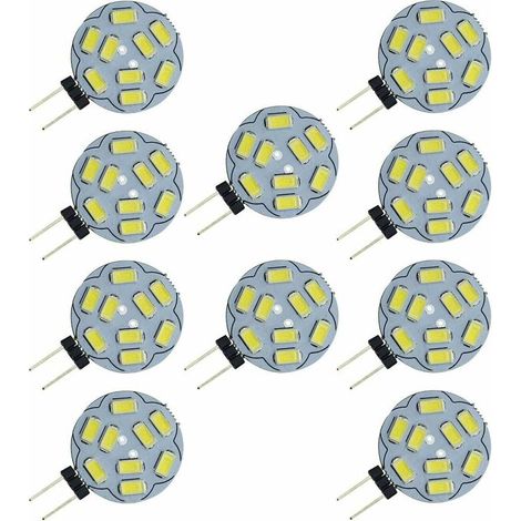 Lot de 10 ampoules LED G4 12 V 9 SMD 5730, blanc chaud 2700 K, équivalent à 20 W halogène, classe énergétique A+, pour spots encastrés. (1/5)