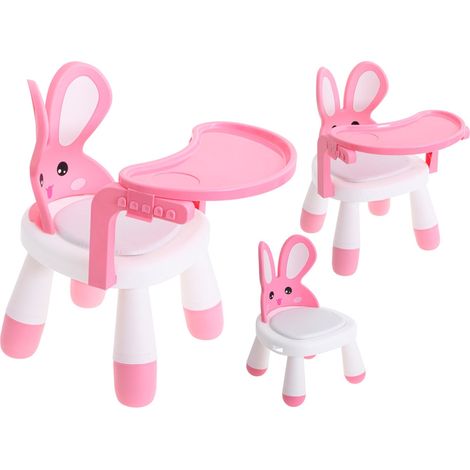Mesa y silla de juego y comedero rosa.