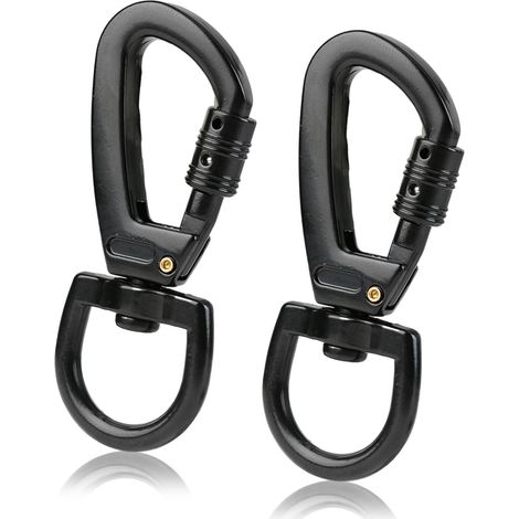 2pcs Mousqueton Laisse Chien, Mousquetons avec Articulation Pivotante en Alliage Zinc Robuste Charge Lourd Carabiner Porte Clés Clip à Ressort Déclenchement pour Collier Animaux Alpinisme (Noir) (1/5)