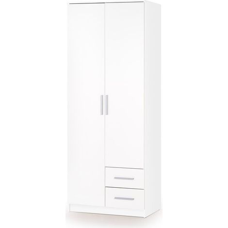 Armario Cirveso 112, Blanco + Blanco brillante, 205x80x52cm, Puertas de armario: Con bisagras, Número de estantes: 5 (1/2)