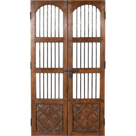 Porte coulissante médiévale ancienne en bois massif et en fer pour l'intérieur ou l'extérieur