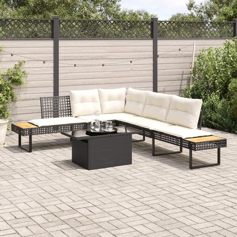 Salon de jardin avec coussins 2pcs Mobilier de jardin noir résine tressée et verre (1/5)