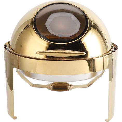 Chafing dish buffet 6L en acier inoxydable, chauffe-plats rond à alcool avec couvercle transparent, 1 compartiment, couleur or, idéal pour les événements, les fêtes et les vacances. (1/5)