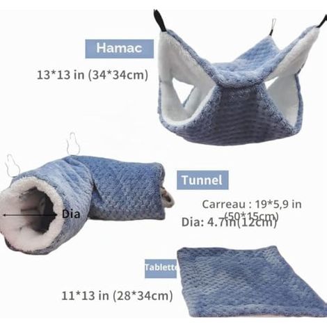 Hamac 3 pièces pour rat, cochon d'Inde, tunnel à suspendre et lit chaud, accessoires de cage pour petits animaux pour furet, hamster, chinchilla Sugar Glider (1/5)