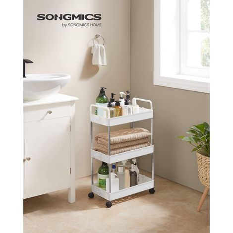 Chariot Fin, Étagère de Cuisine à 3 Niveaux, Chariot de Salle de Bain pour Petit Espace, avec roulettes et poignées, 40 x 22 x 67 cm, Blanc KSC019W01 (1/5)