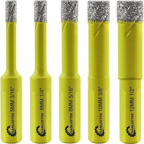 Foret Diamant Sec Set 5 pièces 5/6/8/10/12mm Trépan Diamant avec Tige Triangulaire pour Céramique Porcelaine Granit Marbre Quartz Grès (1/5)