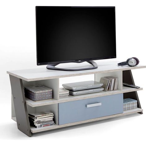 Meuble TV 5 Niches "Anoya" 135cm Chêne & Blanc (1/3)