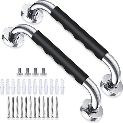 Lot de 2 barres d'appui antidérapantes en acier inoxydable et silicone – Capacité 500 livres – Pour baignoires et douches (1/5)