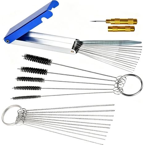 29 Kit Nettoyage Carbone Saleté Gicleurs Carburateur avec 13 Tiges Bettoyage 10 Aiguilles 5 Brosses Nylon 1 Outil Prélèvement,Kits Nettoyant pour Moto,Quad,Mobylette,Voitures,Soudeuses,Tondeuses Gazon (1/5)