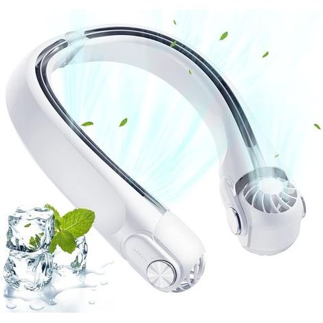 Ventilateur De Cou Portable Silencieux, Ventilateur De Cou Suspendu Rechargeable 2400mah, 3vitesses Petit Ventilateur Usb Puissant, Pour Été Intérieur Bureau Maison Extérieur Camping Sports (Blanc) (1/5)