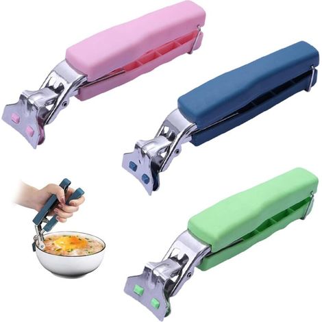 Set di 3 clip antiscivolo per ciotole da cucina, clip per ciotole in acciaio inossidabile, clip in silicone resistenti al calore, pinze per sollevare piatti caldi, supporto antiscottatura (1/4)