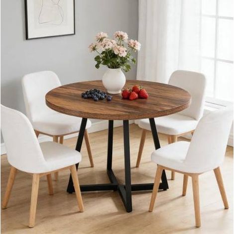 Table ronde 80x80x75 cm en MDF et métal noir, gain de place pour salle à manger FLORAGRACE (1/5)
