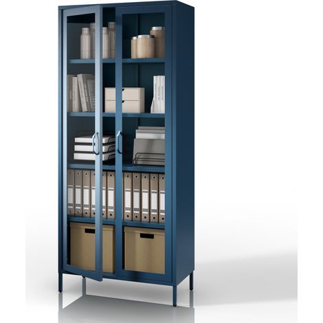 Vitrine de salon ANGELO 800 x 1850 x 450 mm, Moderne : bleu marine
