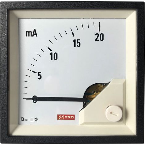 Ampèremètre analogique de panneau V c.c. RS PRO, Echelle 20 (Input)mA, 72mm x 72mm ( Prix pour 1 ) (1/3)