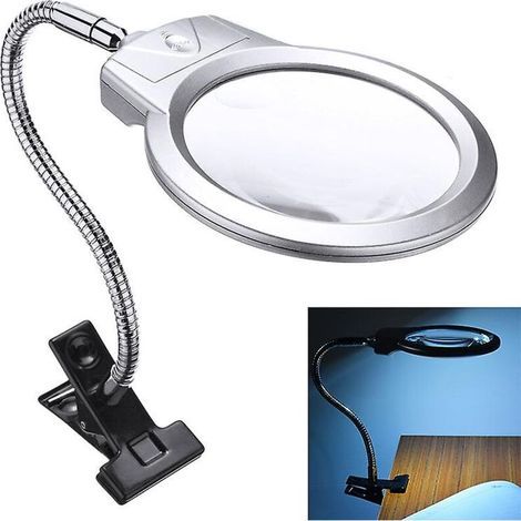 Aufstecklupe mit großer LED-Linse, Schreibtischlampe J