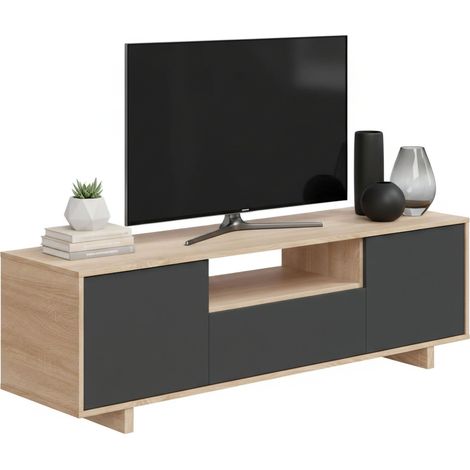 Dmora - Mueble de TV Dnard, Aparador de televisión de salón, mueble tv 3 puertas, Aparador bajo para salón, 150x41h46 cm, Roble