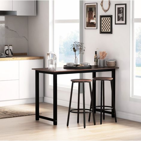 Lot de 2 tabourets de bar industriels avec repose-pieds, assise effet bois brun, structure acier noire, pour cuisine et salle à manger, 65 cm, CHICFURN (1/5)
